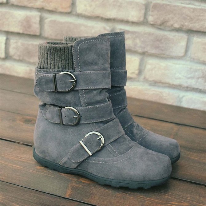 Plain Casual Winter Cotton-Padded Boots