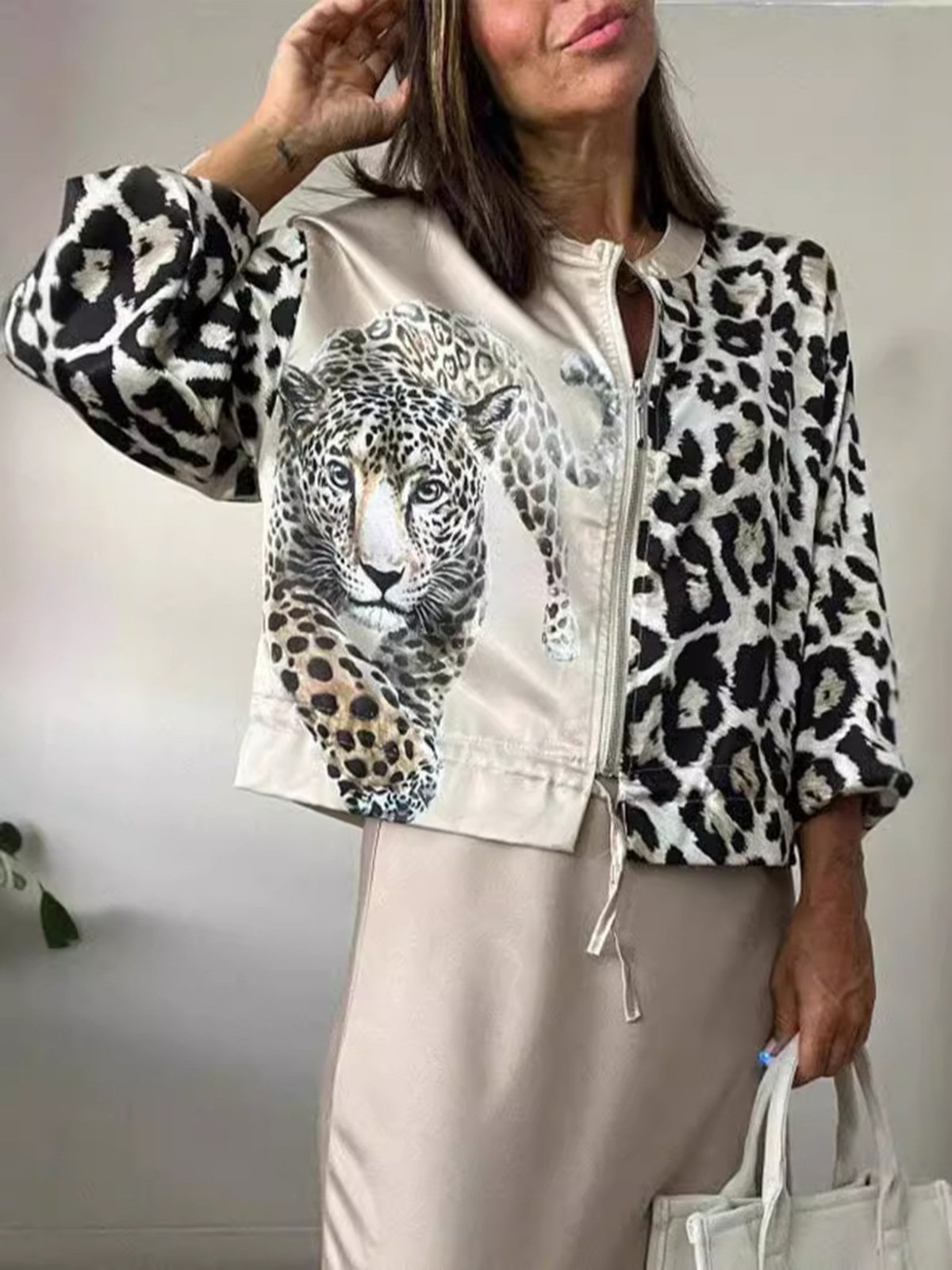 Women's Leopard Print Casual Fall/Winter Zipper Jacket