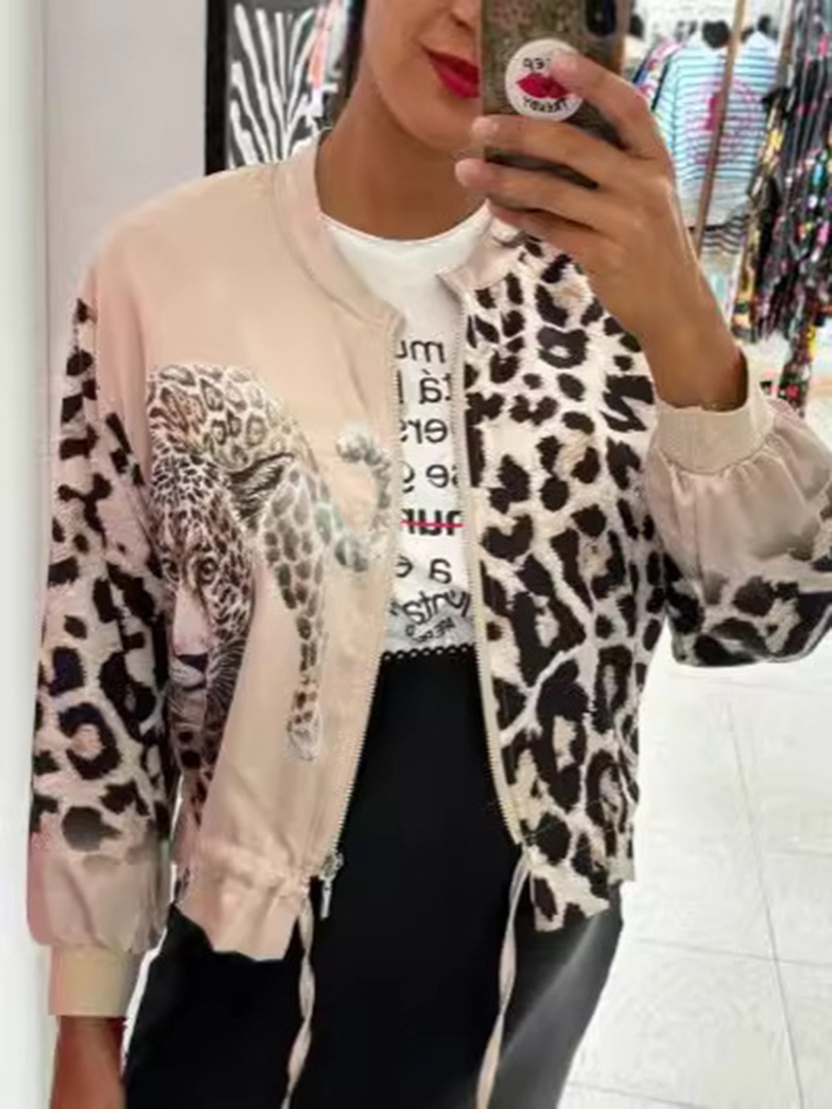 Women's Leopard Print Casual Fall/Winter Zipper Jacket