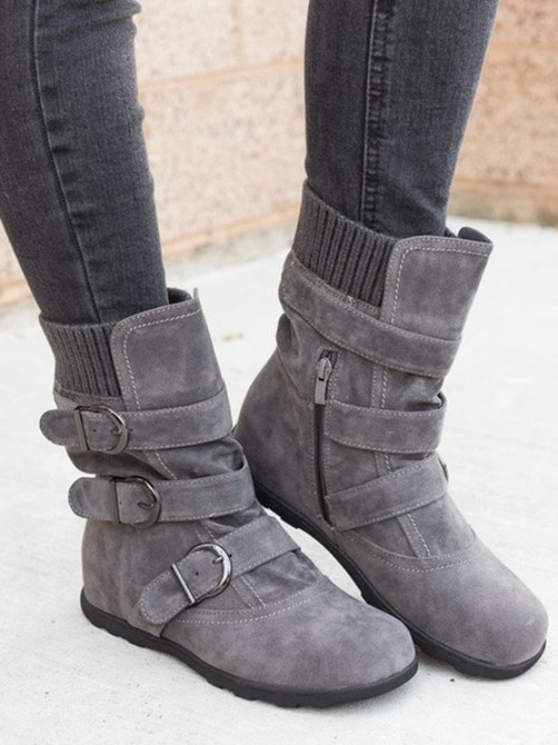 Plain Casual Winter Cotton-Padded Boots