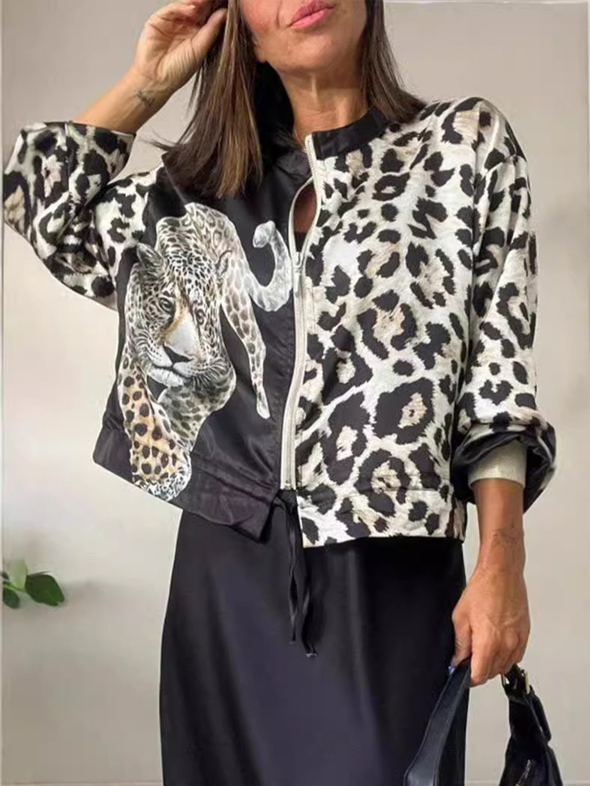 Women's Leopard Print Casual Fall/Winter Zipper Jacket