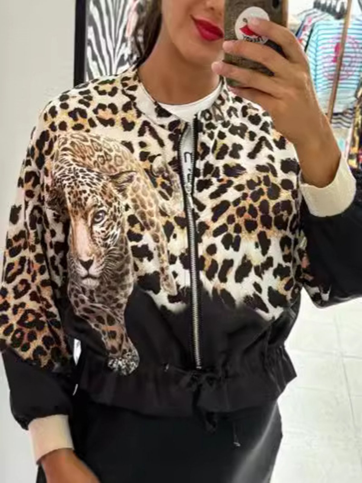 Women's Leopard Print Casual Fall/Winter Zipper Jacket