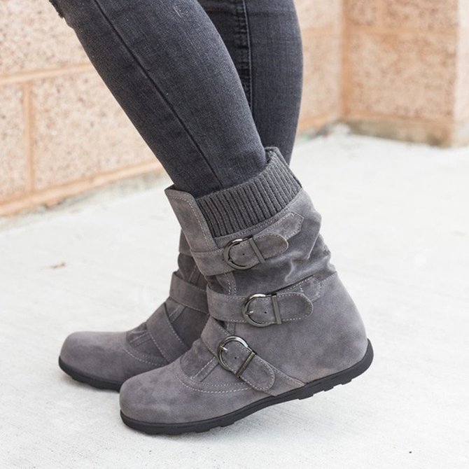 Plain Casual Winter Cotton-Padded Boots