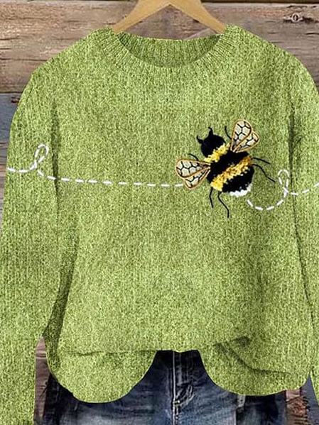 Women's Freedom Bee Print Knit Crew Neck Sweater