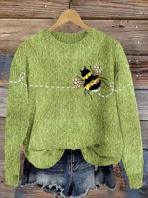 Women's Freedom Bee Print Knit Crew Neck Sweater