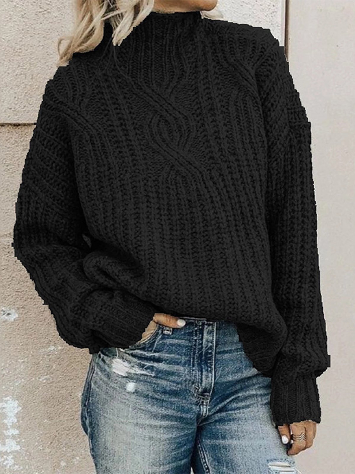 Casual Plain Balloon Sleeve Others Sweater