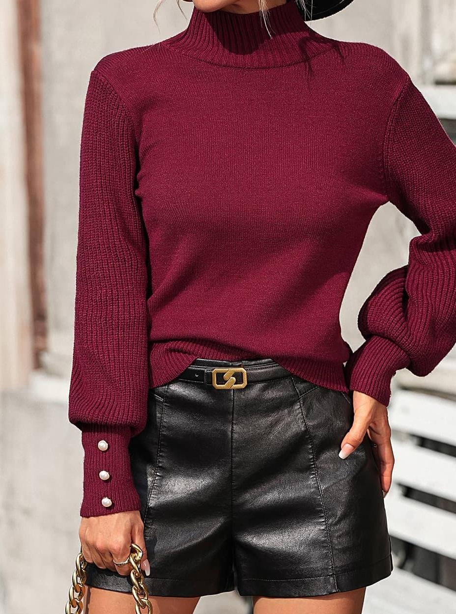 Regular Fit Mock Neck Plain Casual Sweater