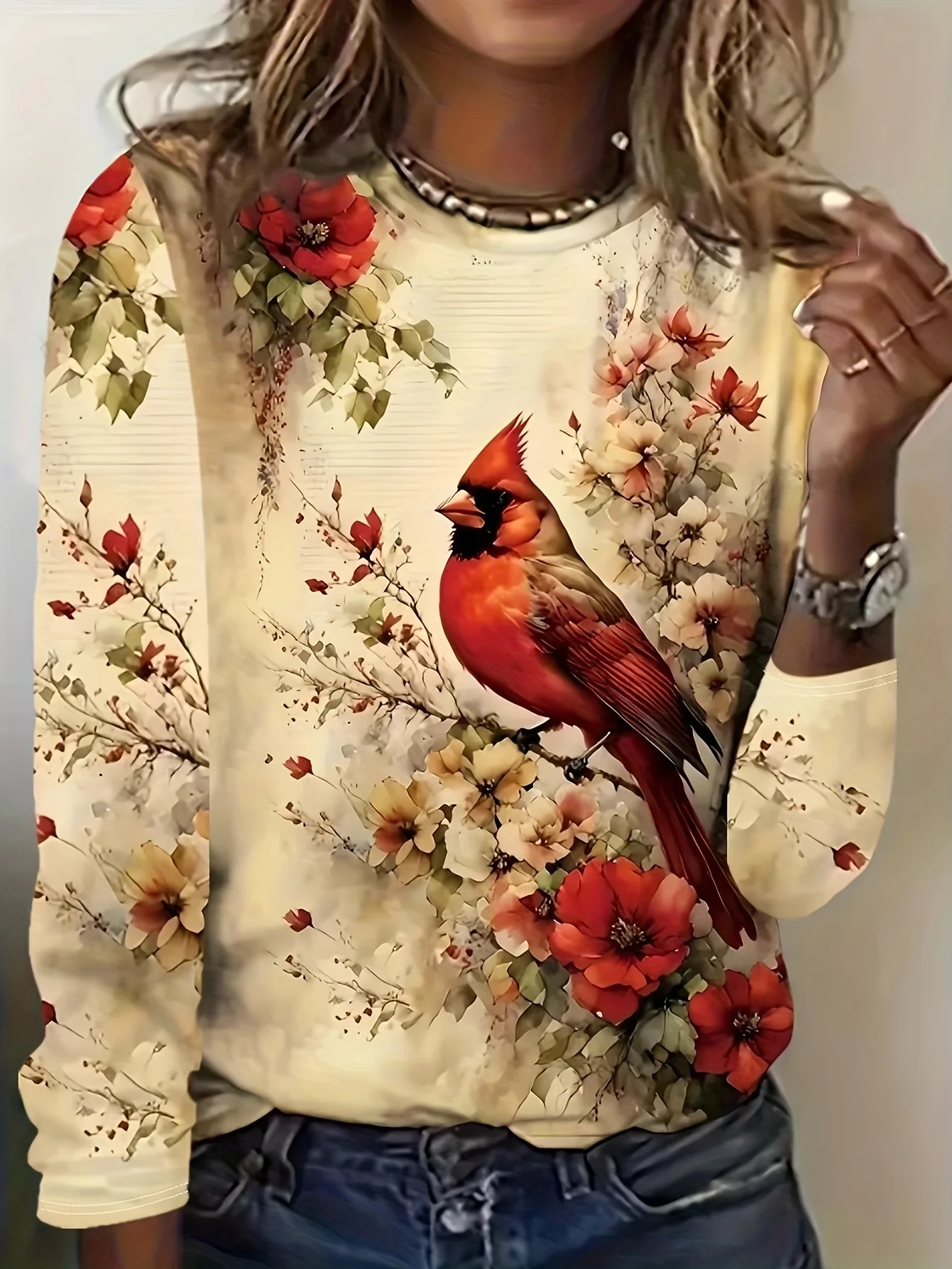 Women's Long Sleeve T-shirt Spring/Fall Yellow Bird Jersey Crew Neck Daily Going Out Casual Top