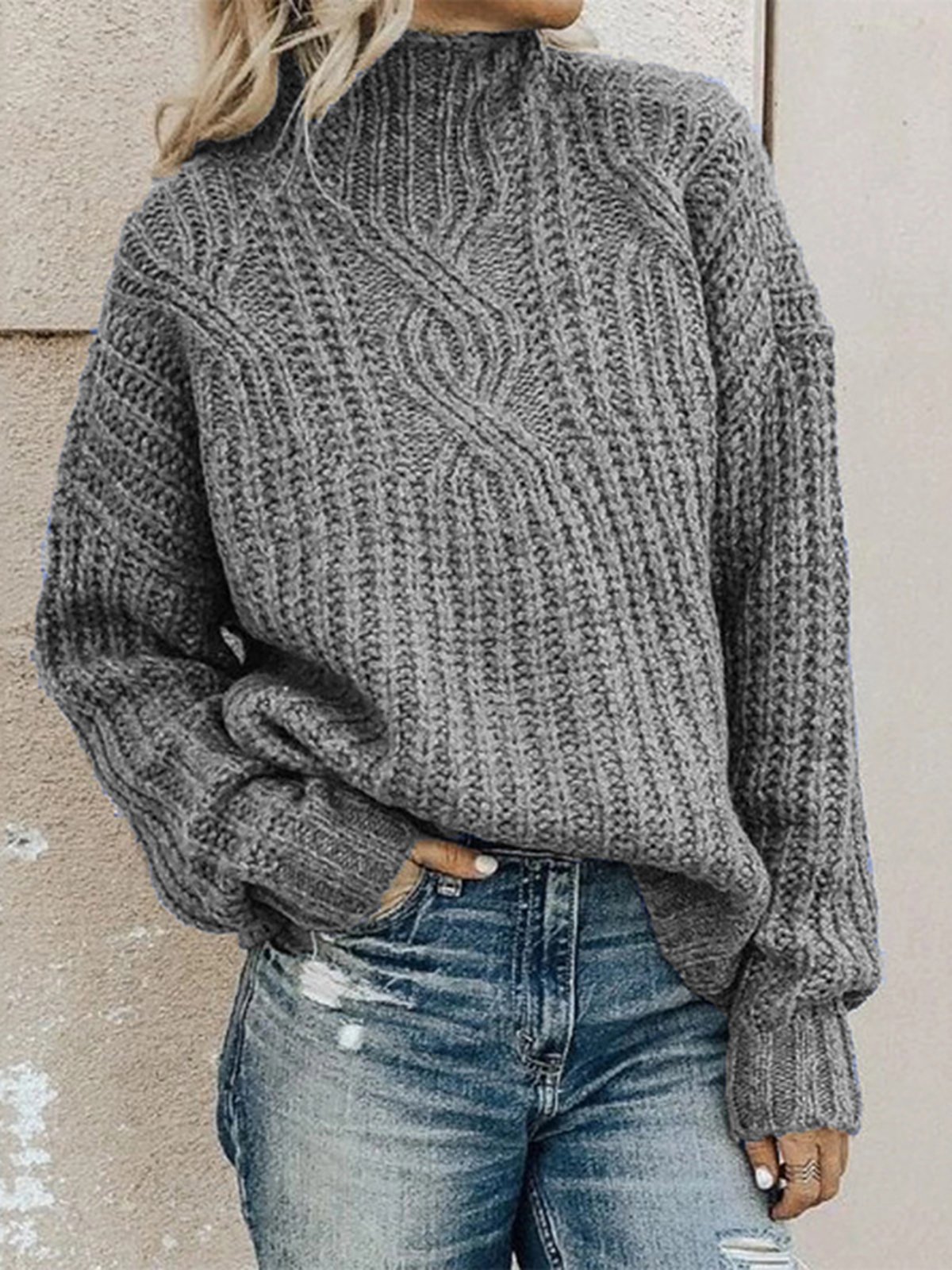 Casual Plain Balloon Sleeve Others Sweater