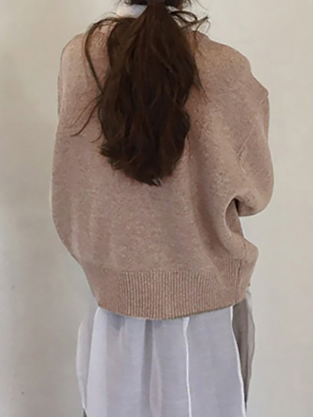 Casual Crew Neck Loose Cardigan