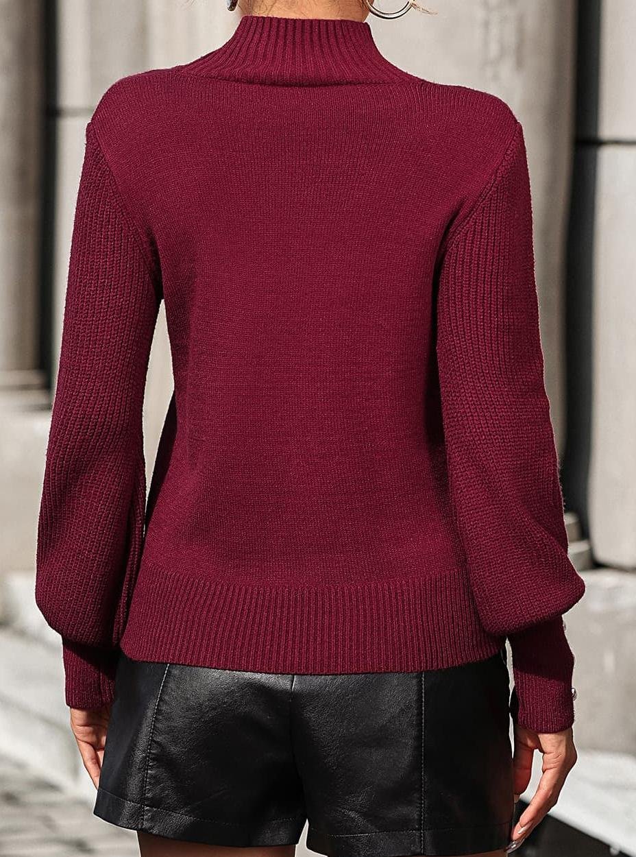 Regular Fit Mock Neck Plain Casual Sweater