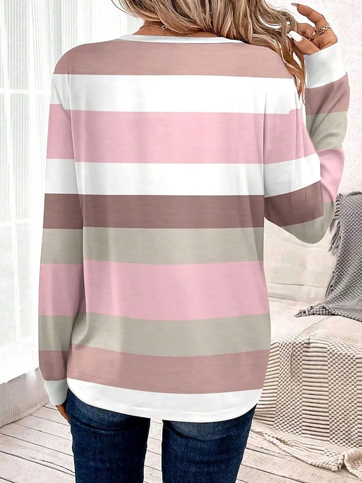 Striped Print Crew Neck T-shirt