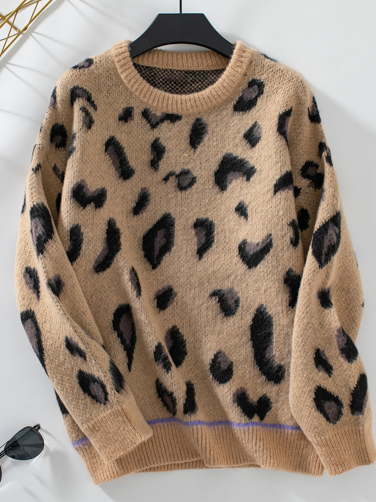 Loose Casual Leopard Crew Neck Sweater