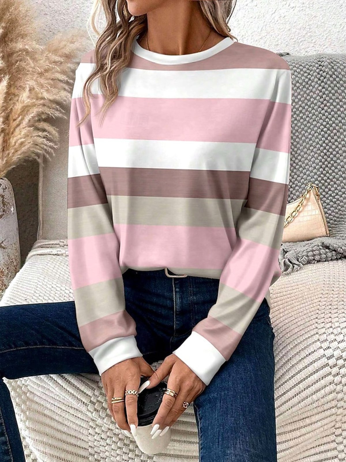 Striped Print Crew Neck T-shirt