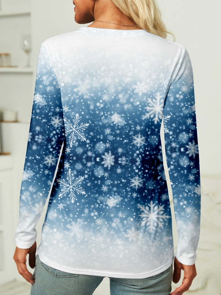 Snowflake Christmas Casual Ombre Long Sleeve Shirt