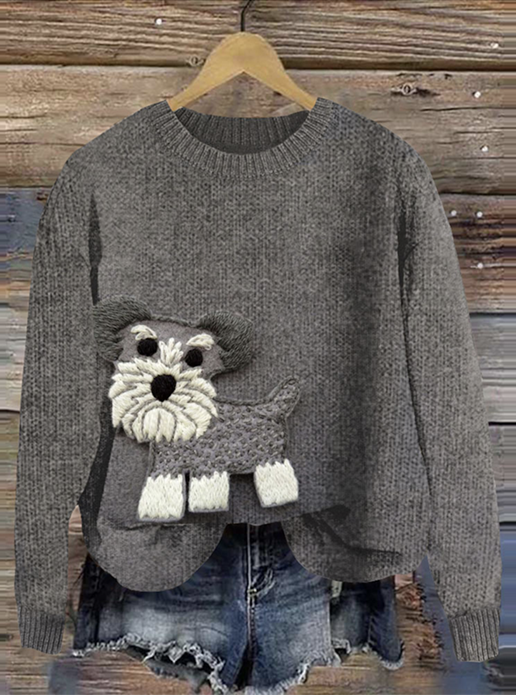 Cute pet dog art round neck sweater