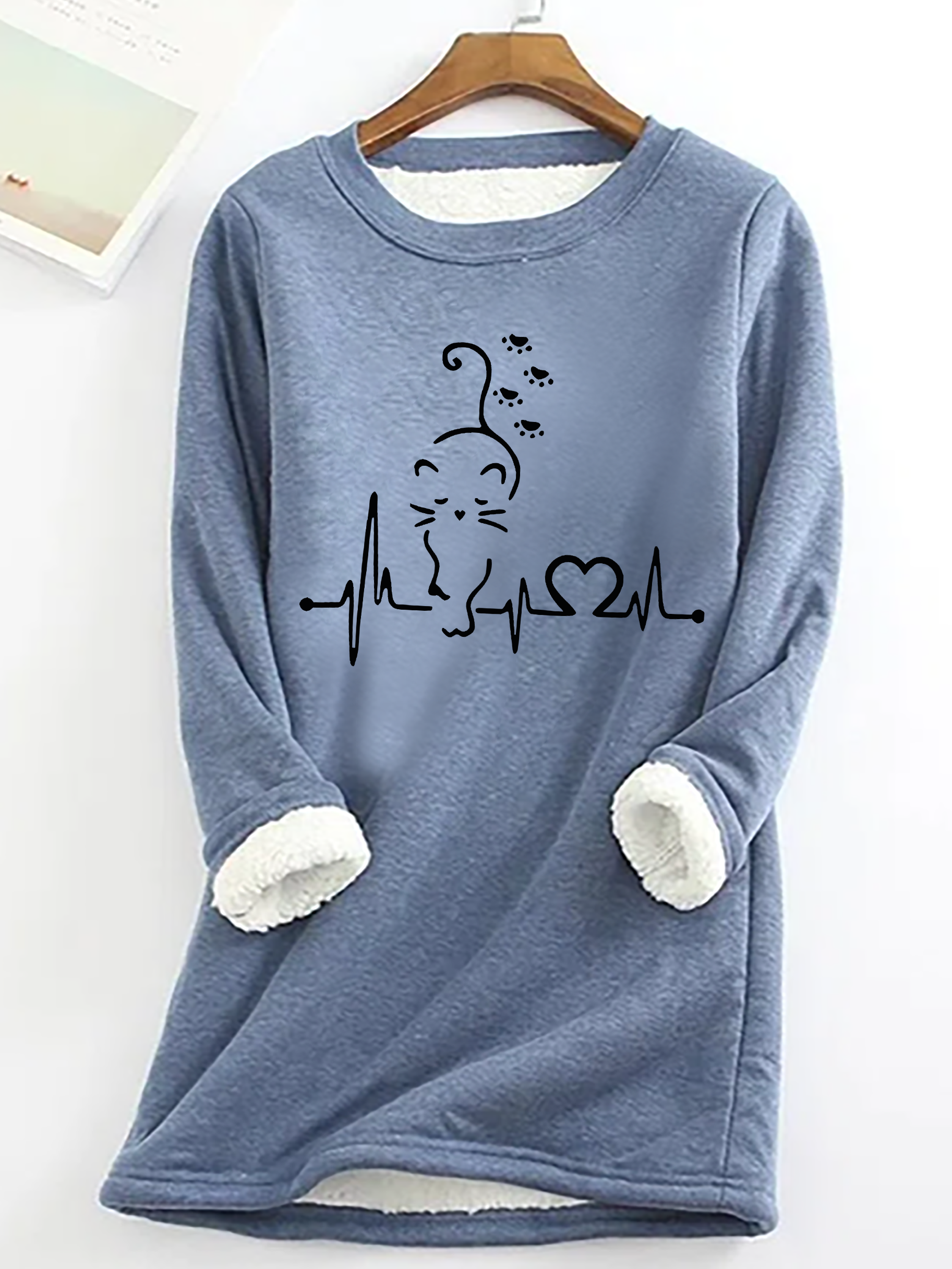 Women Cat Crew Neck Long Sleeve Casual Daily Spring/Fall Sweatshirt