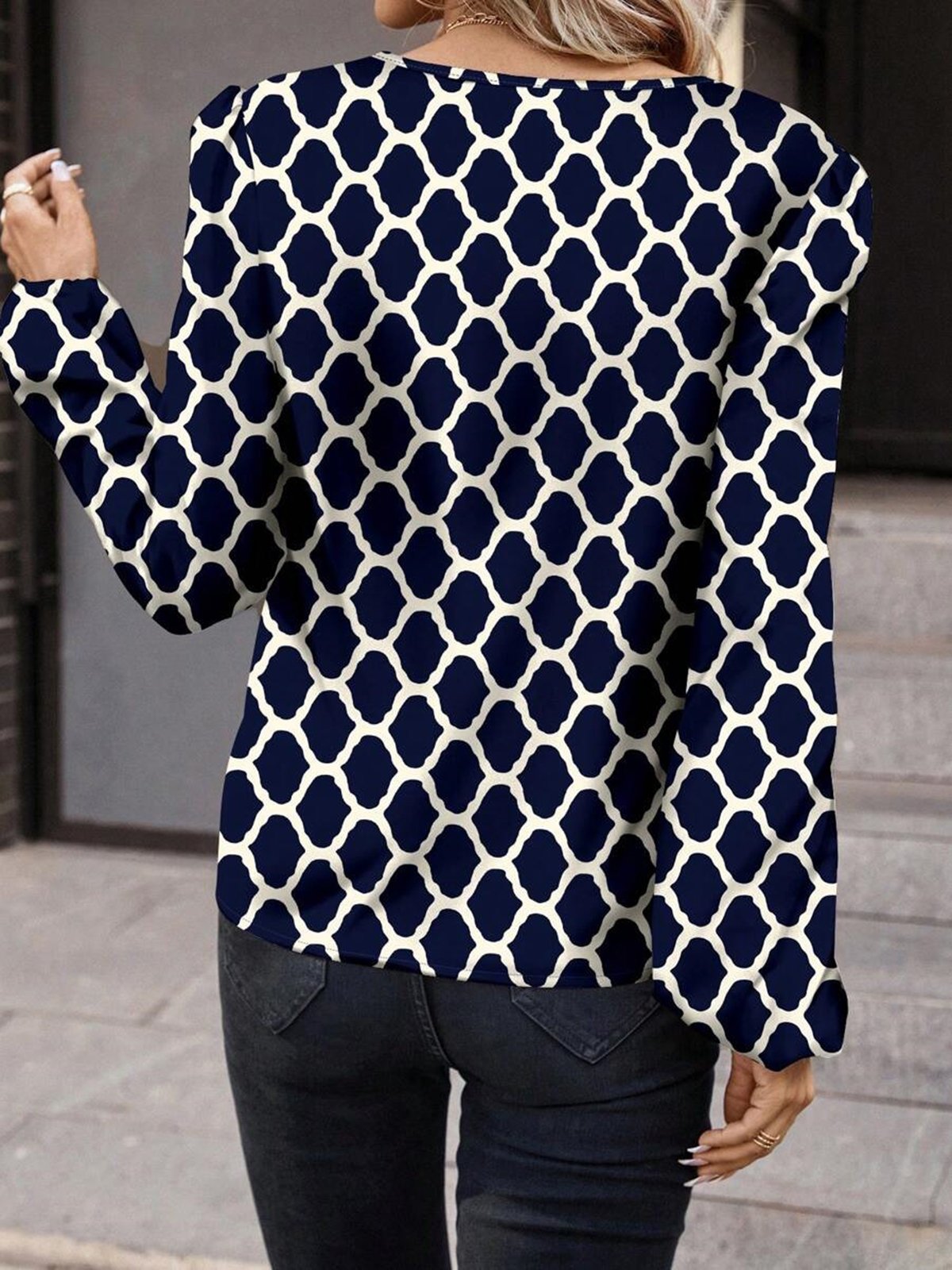 Women's Long Sleeve Blouse Spring/Fall Red Geometric V Neck Daily Going Out Casual Top