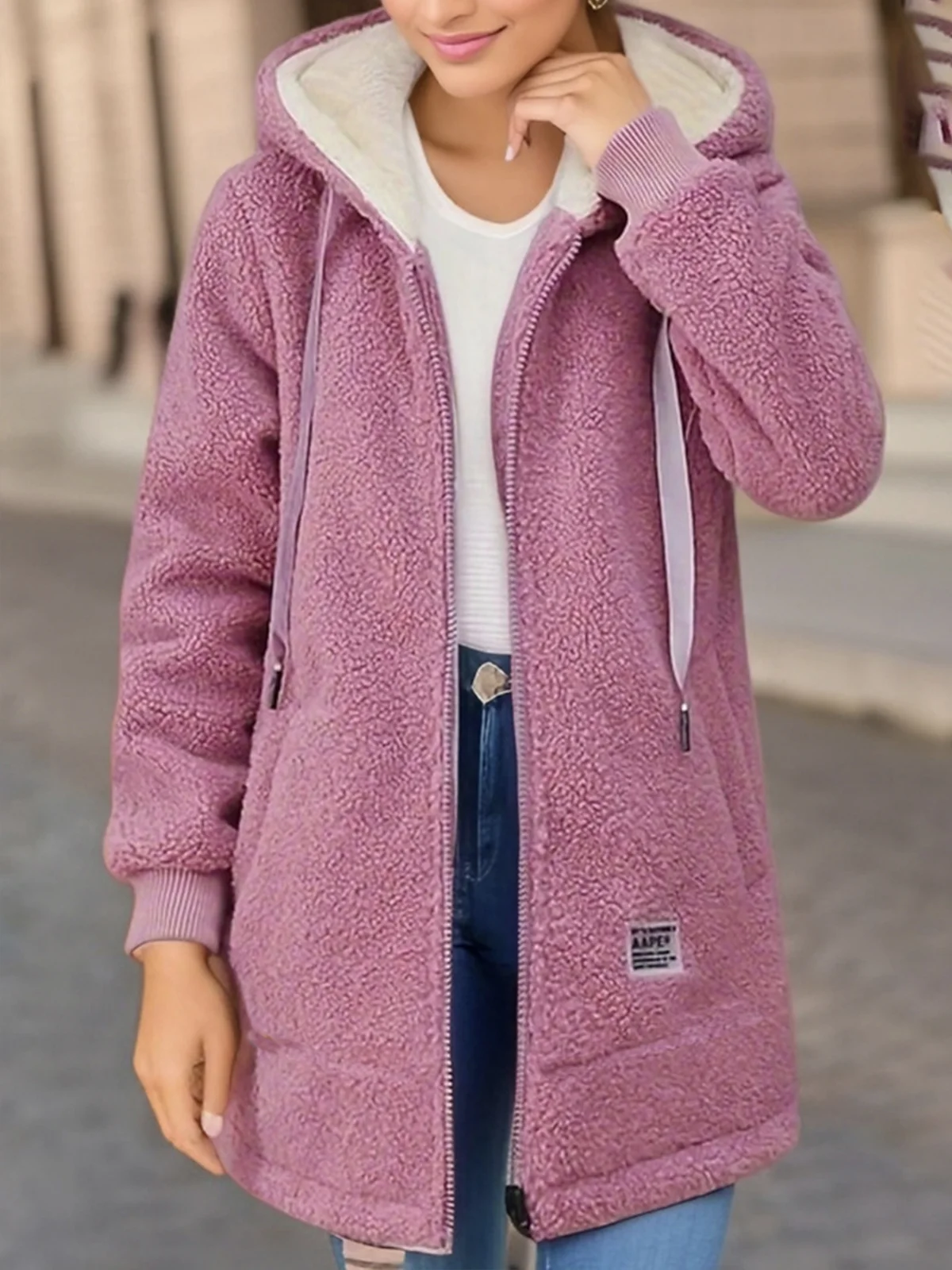 Plain Hoodie Casual Fluff/Granular Fleece Fabric Teddy Jacket