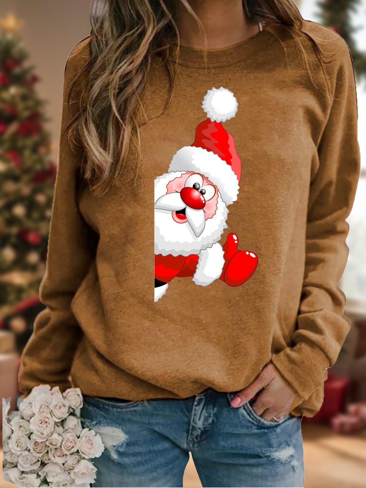 Crew Neck Casual Christmas Loose Sweatshirt