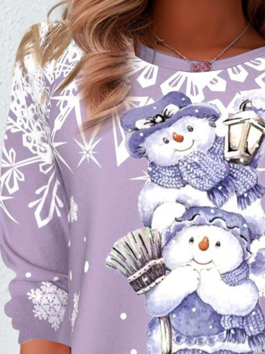 Christmas Snowman Casual Round Neck Long Sleeve T-Shirt