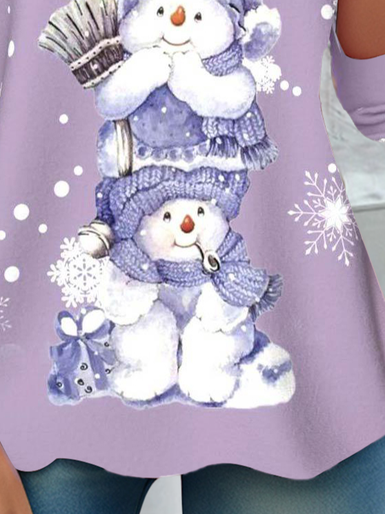 Christmas Snowman Casual Round Neck Long Sleeve T-Shirt