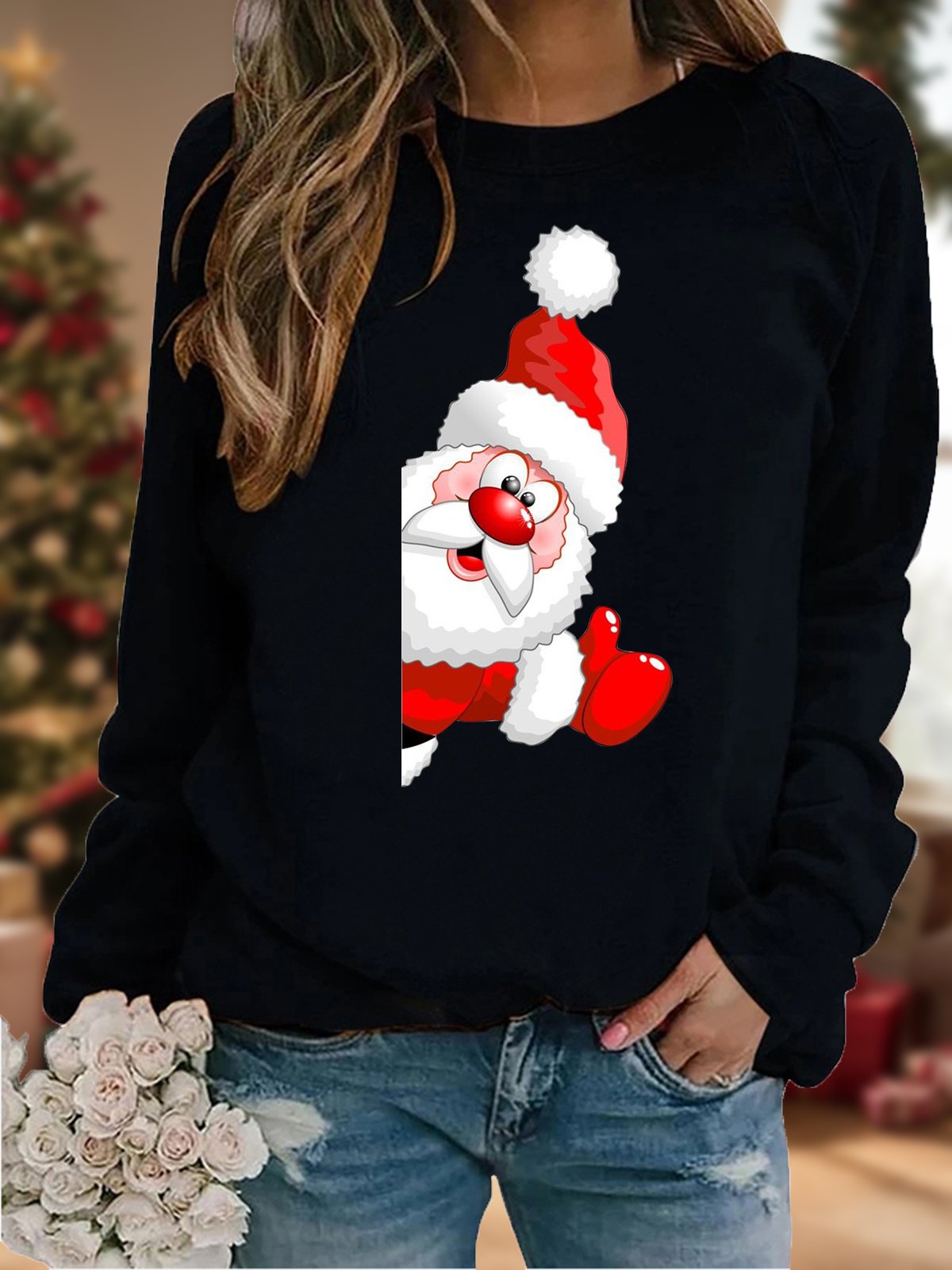 Crew Neck Casual Christmas Loose Sweatshirt