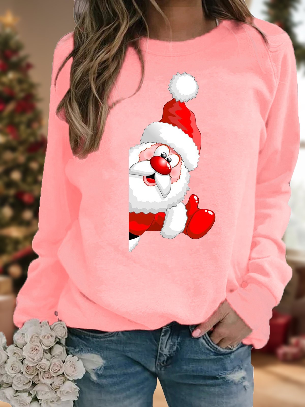 Crew Neck Casual Christmas Loose Sweatshirt