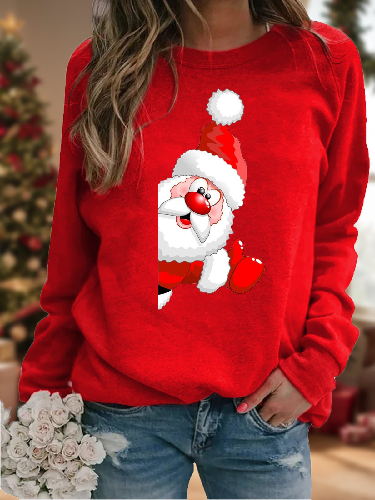 Crew Neck Casual Christmas Loose Sweatshirt