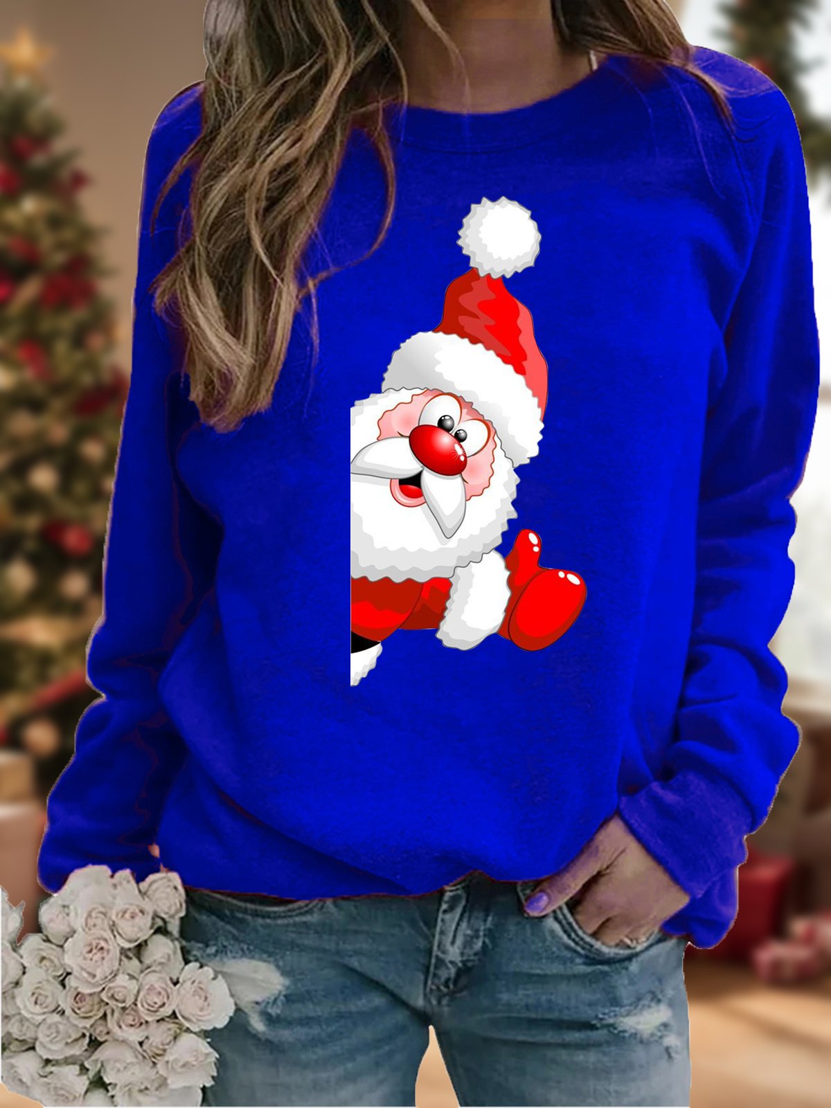 Crew Neck Casual Christmas Loose Sweatshirt