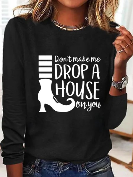 Halloween text letter printed casual long sleeved T-shirt