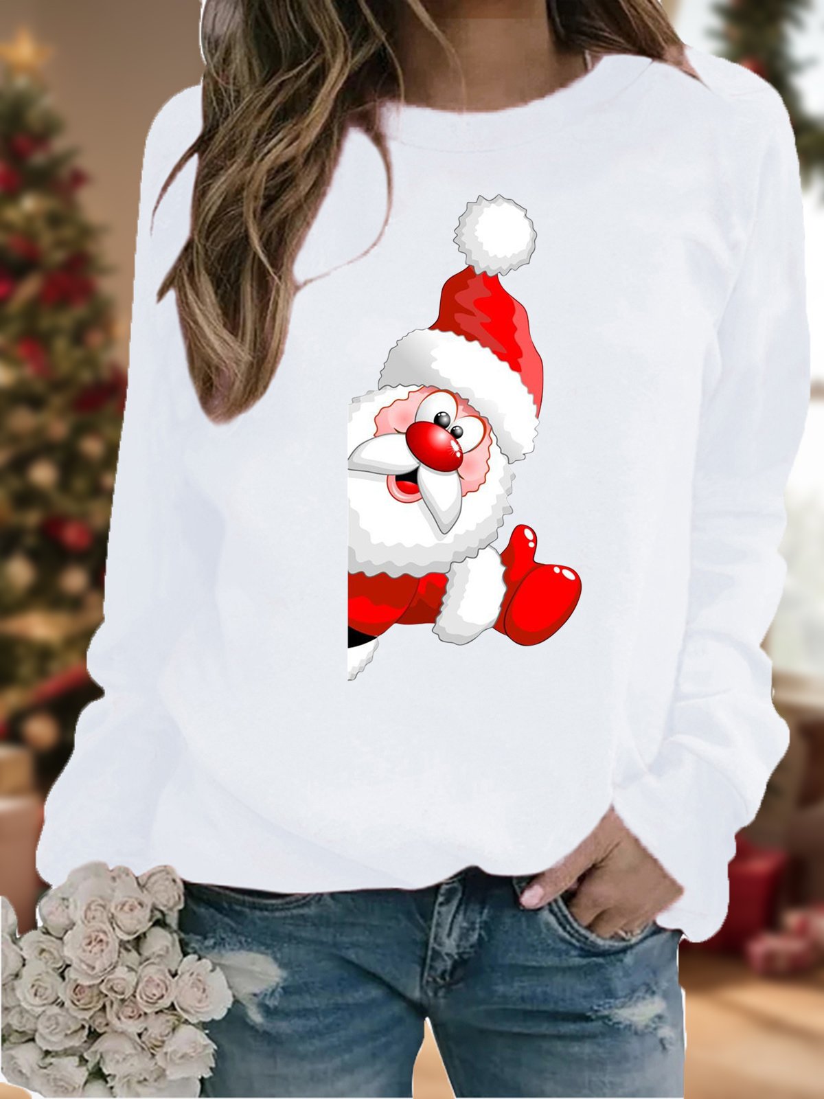 Crew Neck Casual Christmas Loose Sweatshirt