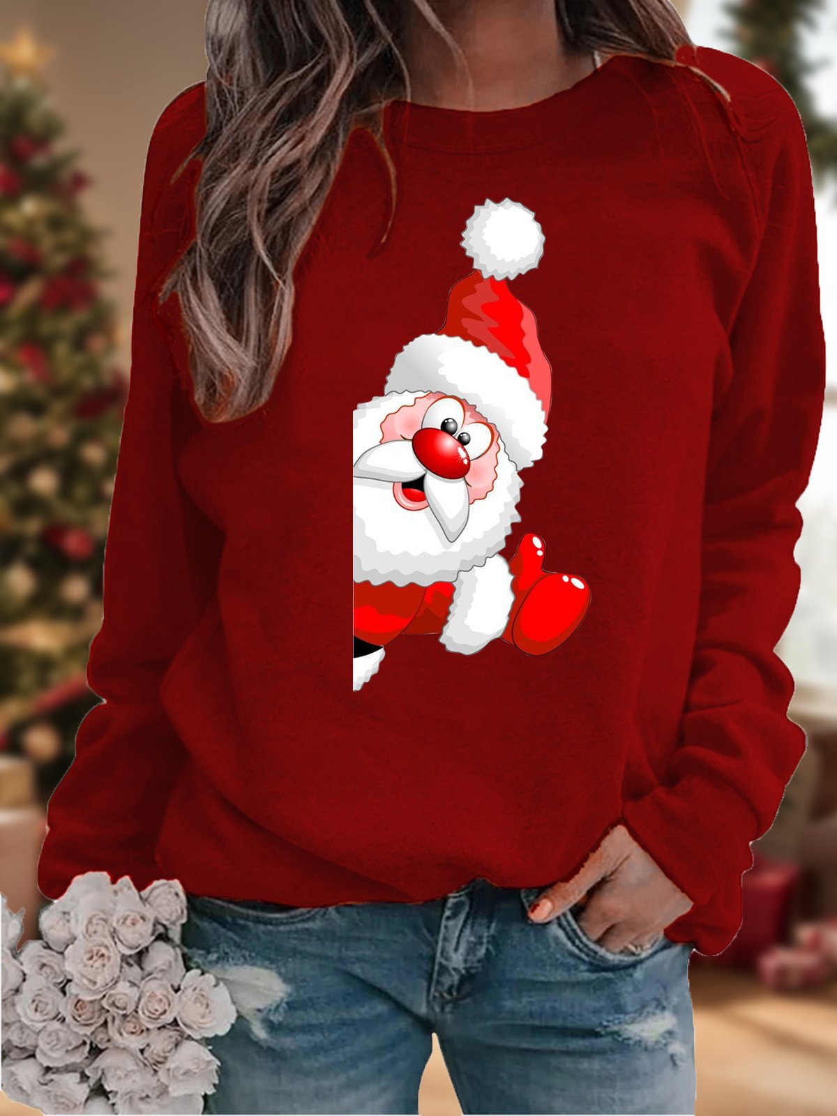 Crew Neck Casual Christmas Loose Sweatshirt