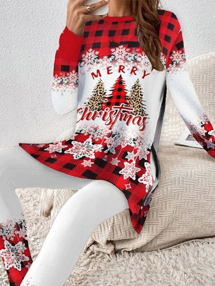 Loose Christmas Crew Neck Casual Two-Piece Set