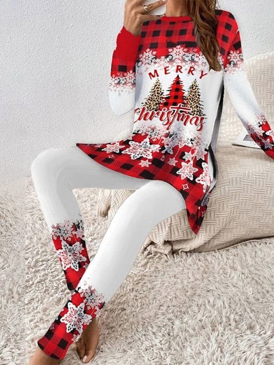 Loose Christmas Crew Neck Casual Two-Piece Set