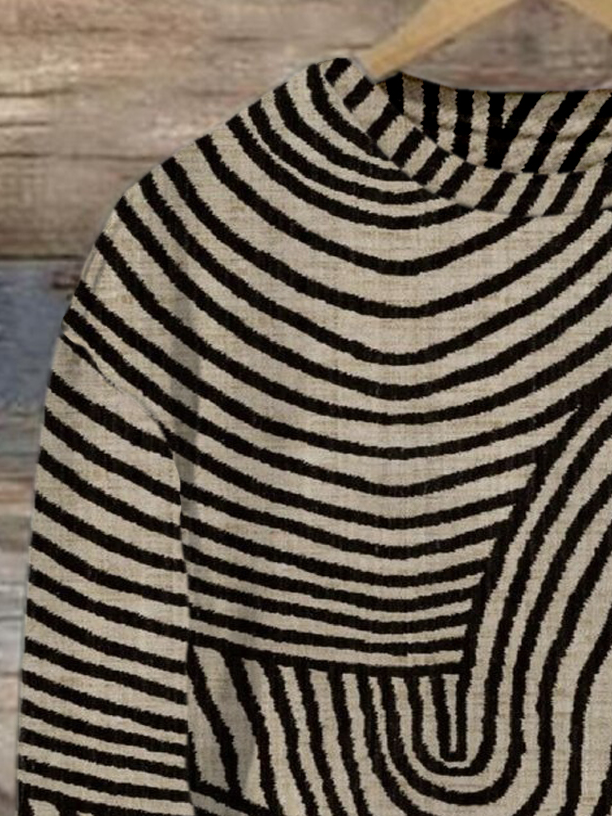 Crew Neck Abstract Stripes Loose Casual Sweatshirt