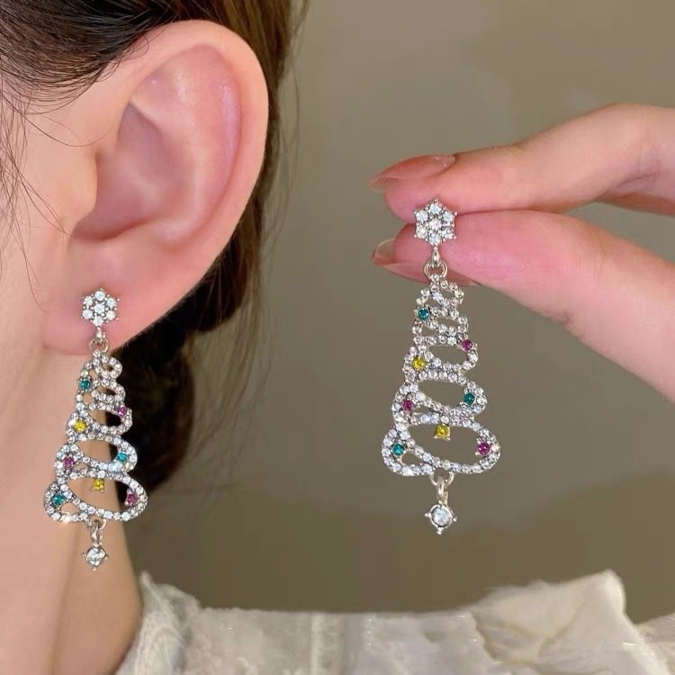 Christmas Tree Multicolor Rhinestone Dangle Earrings