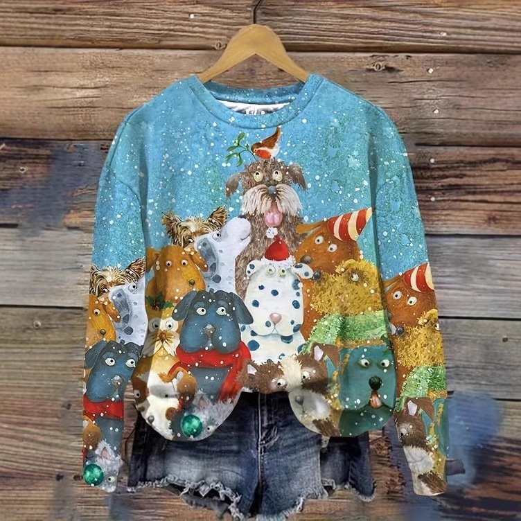 Women Christmas Crew Neck Long Sleeve Casual Daily Spring/Fall Sweatshirt