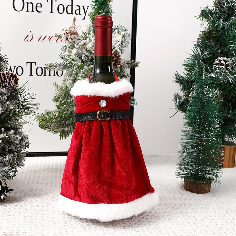 Single Christmas Velvet Dress Wine Bottle Ornament Holiday Party Ornament