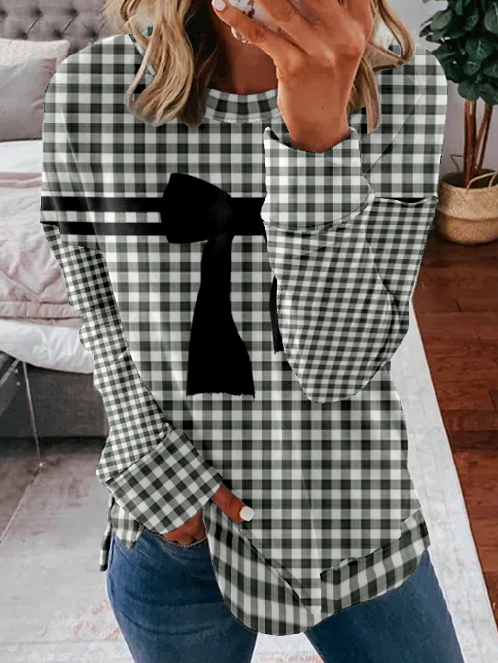 Plaid Loose Casual Sweatshirt