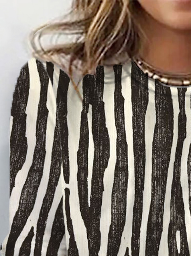 Zebra Print Long Sleeve Crew Neck T-shirt