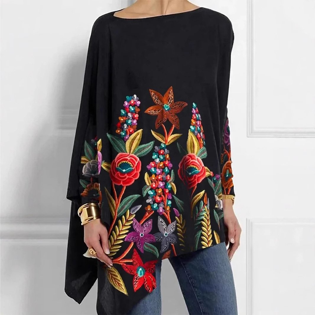 Jersey Casual Ethnic Crew Neck Blouse