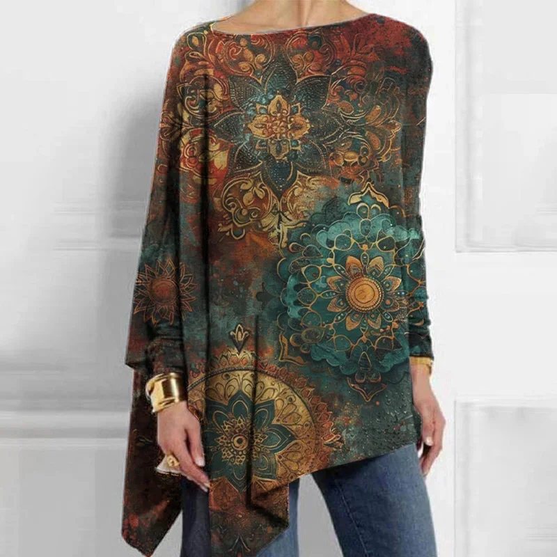 Jersey Casual Ethnic Crew Neck Blouse