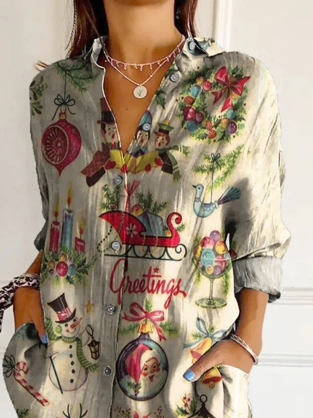 Loose Casual Shirt Collar Christmas Shirt