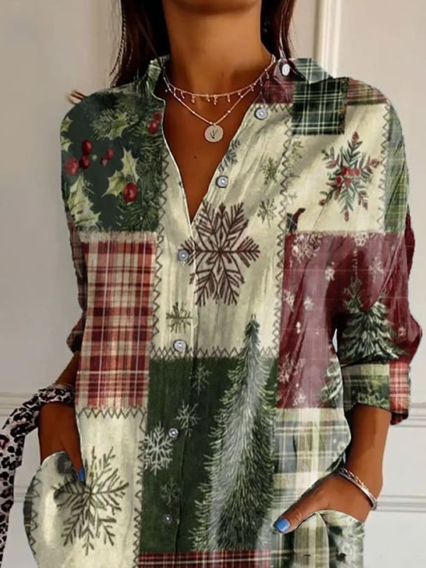 Shirt Collar Casual Christmas Loose Shirt