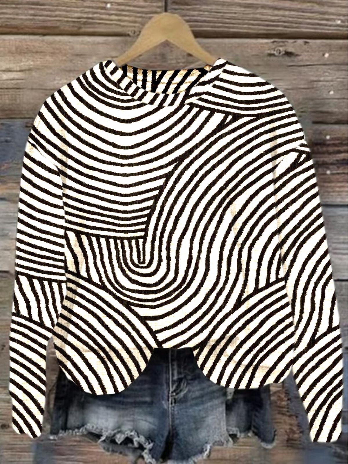 Crew Neck Abstract Stripes Loose Casual Sweatshirt