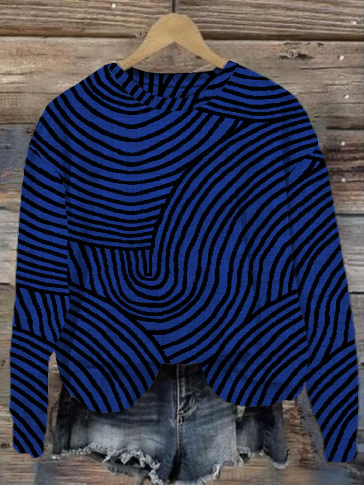 Crew Neck Abstract Stripes Loose Casual Sweatshirt