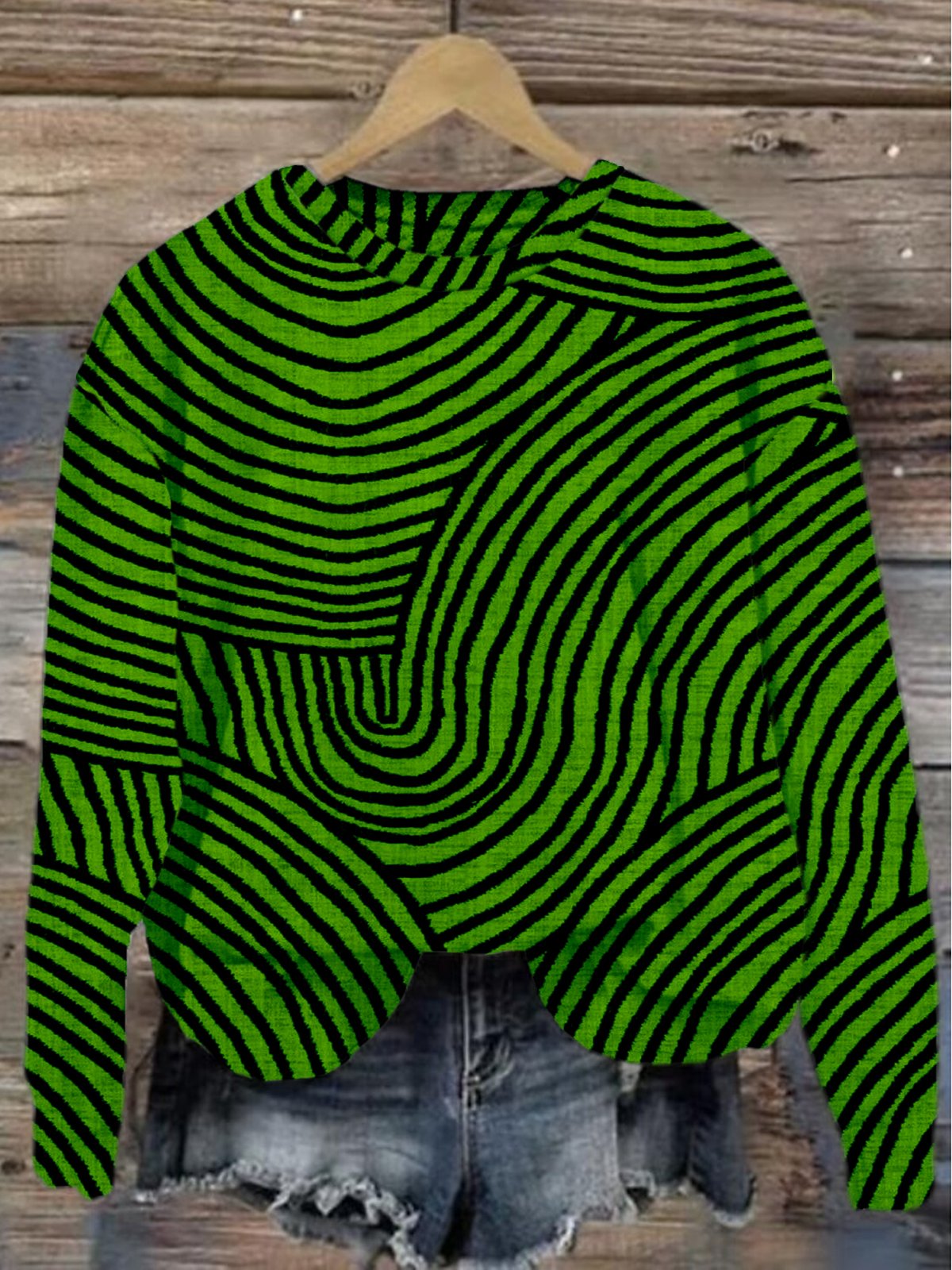 Crew Neck Abstract Stripes Loose Casual Sweatshirt