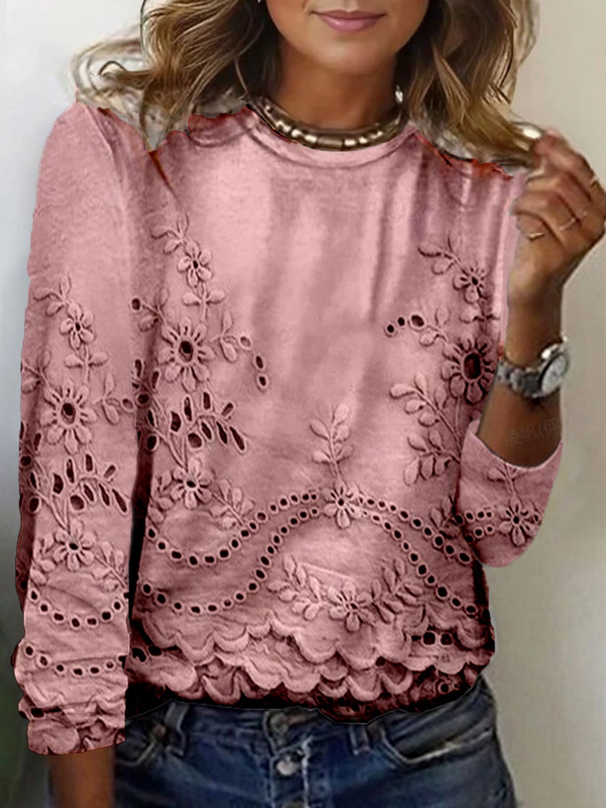 Floral Print Long Sleeve Crew Neck T-shirt