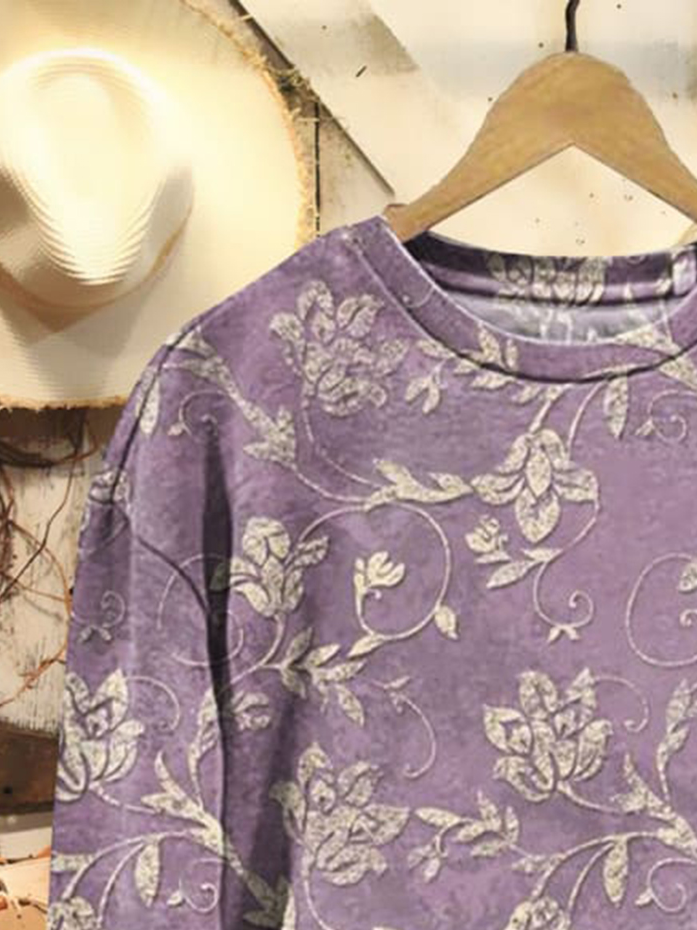 Floral Print Long Sleeve Crew Neck Sweatshirt